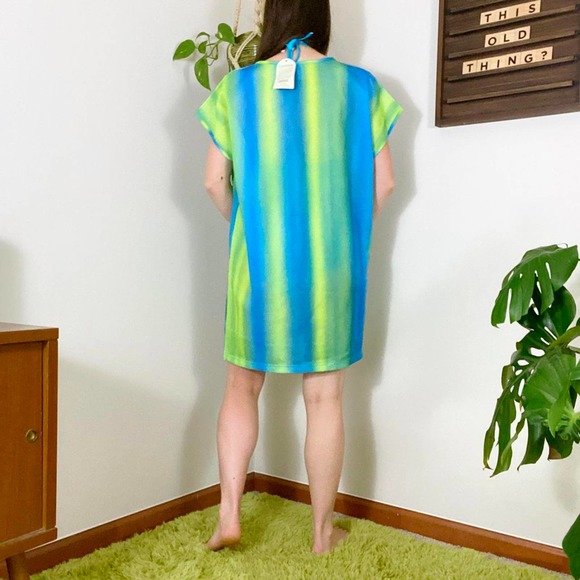 NWT 90s Vintage Green and Blue Ombré Netted Tank Style Swimsuit Coverup - Picture 3 of 4